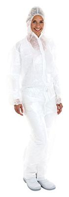 CMT 81919 Overall met ritssluiting, kap en elastische manchetten, enkel en taille met PE-coating (50 stuks)