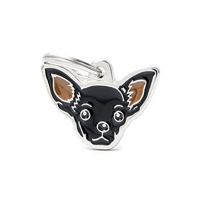 MyFamily Medaglietta per Cane Made in Italy, Chihuahua Nero, Targhetta Cane, Smaltata a Mano in Metallo, Collezione Friends, 30x22 mm