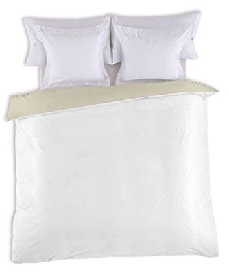 FUNDA NORDICA reversible bicolor blanco-piedra - Cama de 180/200 (1 pieza) - 100% algodón - 144 hilos. Gramage: 115