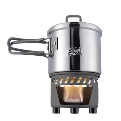 Esbit Set de cocina para combustible seco, 585ml, acero inoxidable, tamaño empaquetado compacto, aire libre, acampada, deporte