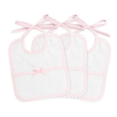FILET - Set of 3 Baby Girl Bibs in White Cotton Towelling with Aida Pocket to Embroider, Protects Baby Clothes from Feeding, Regurgitation and Salivation, 100% Made in Italy, White and Pink Colour