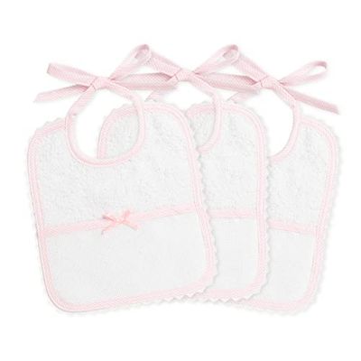 FILET - Set of 3 Baby Girl Bibs in White Cotton Towelling with Aida Pocket to Embroider, Protects Baby Clothes from Feeding, Regurgitation and Salivation, 100% Made in Italy, White and Pink Colour