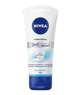 NIVEA Crema Mani 3in1 Care & Protect con Effetto Antibatterico 6 x 75 ml, Crema idratante per le mani nutriente e idratante, Crema antibatterica con Olio di Jojoba