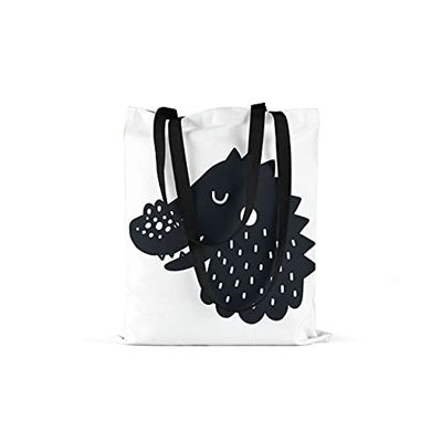 Bonamaison Printed Tote Bag, Reusable Grocery Bag, Shopping Bag, Machine Washable, Foldable, Canvas Cloth Bag with Black Handles, Size: 48x55 Cm