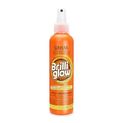 SUN UVA Acceleratore di abbronzatura scintillii dorati | Attivatore di melanina SPF Ultra veloce, impermeabile impermeabile | Pelle marrone e luminosa con mica 100% minerali | Brilli Glow Spray 200 ml