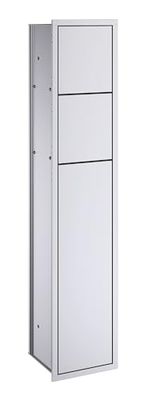 Emco ASIS 150 infälld skåpmodul för gästtoalett, badrumsskåp som toalettpappershållare och toalettborsthållare med extra fack, högskåp med tryck för att öppna funktion, silver