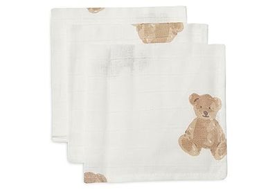 Jollein 537-848-66095 Ściereczki do muślinu, zestaw 3 sztuk, biały miś (31 x 31 cm)