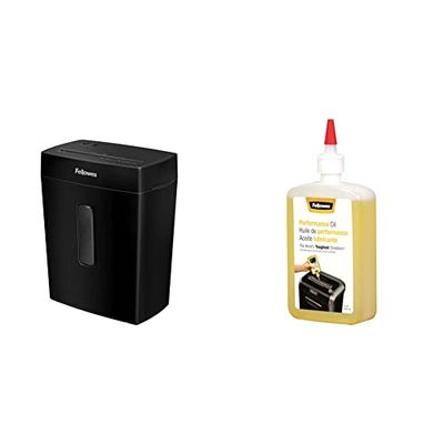 Fellowes Distruggi documenti a frammento FS-8C, 8 fogli, cestino da 15 litri + Olio Lubrificante per Distruggidocumenti, 355 ml