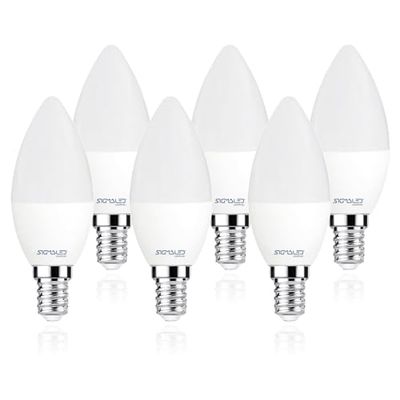 Sigmaled lighting PACK 6 lâmpada LED E14 luz quente, 6 W (= 40 W), 480 lúmens. Lâmpada pequena C37 com luz branca quente 2800 K, dimensões 37 x 106 mm