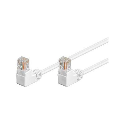 Goobay 96070 CAT 5e Cavo Patch, Rete 2x 90° Angolato U/UTP, Bianco, 1 m Lunghezza del Cavo