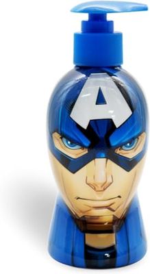 Captain America 2-in-1 Kids Bubble Bath & Shampoo with Pump Dispenser - Gentle, Paraben-Free Hair & Body Wash with Vitamin E & A, pH Balanced for Sensitive Skin - Scented, For Children Aged 3+, 300ml