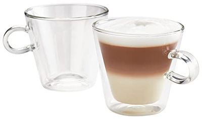 Judge Duo Flare Set of 2 Latte Glass Coffee Cups with Handle, Hollow Vacuum Sealed, Hand Made Heat Resistant, 325ml Latte Cup