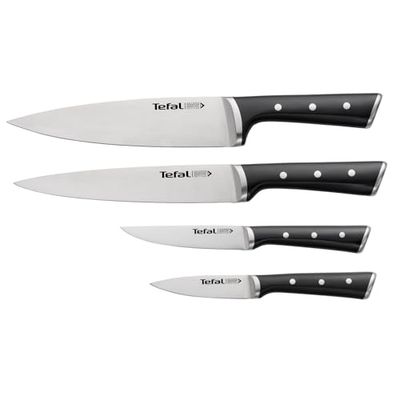 Tefal Ice Force Set de 4 couteaux de cuisine, Lame acier inoxydable allemand, Garantie 10 ans, Coupe et tranchant haute performance K2324S74