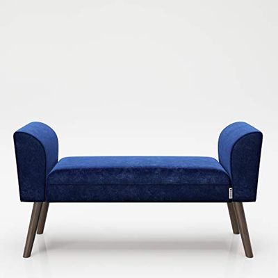 PLAYBOY 737201BL Banc de Velours recouvert de Solides Pieds en Bois Bleu et Stable, 100 x 54 x 30 cm