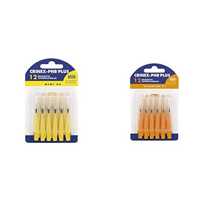 CRINEX - Phb Plus Mini Gf - Brossette Dentaire - Fibres en Tynex - Jaune - 12 Brossettes par Unité & Phb Plus Ultrafine Gf - Brossette Dentaire - Fibres en Tynex - Orange - 12 Brossettes par Unité