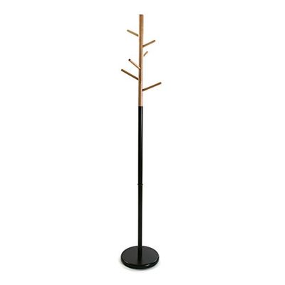 Versa Malmö Cabide de pé de estilo minimalista, com 6 ganchos ou ganchos para roupa ou malas de entrada, medidas (L x A) 171 x 28 x 28 cm, metal e madeira, cor preta