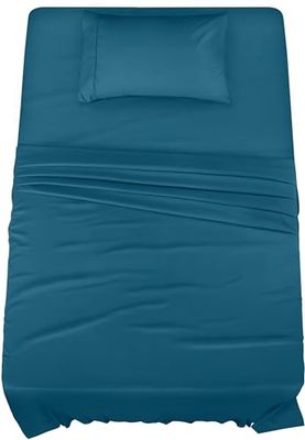 Utopia Bedding – Parure de lit 3 pièces en Microfibre brossée, Parure Drap 1 Personne, résistante au rétrécissement et à la décoloration, Facile d'entretien (lit Simple, Bleu Denim)