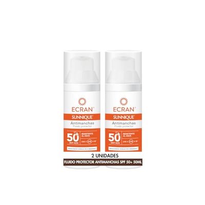 Ecran Sunnique - Protector Solar Facial Antimanchas SPF 50+ con Niacidamina, Protege de Quemaduras, Corrige Imperfecciones, Unifica el Tono de la Piel, Fórmula con VitEox 80 -Pack de 2x50 ml