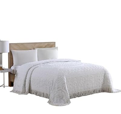 Beatrice Home Fashions Medaillon Chenille Sprei, Volledig, Wit