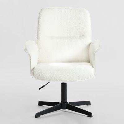 MEUBLE COSY Krzesło biurowe z regulacją wysokości krzesło toaletowe biurko krzesło z tkaniny Bouclé do studia sypialni, biały, metal, 66 x 63 x 82-94 cm