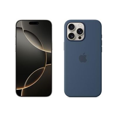 Apple iPhone 16 Pro Max (256 GB) - Naturel titanium + Siliconenhoesje met MagSafe - Denim