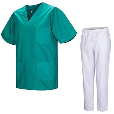 MISEMIYA - Gezondheidsuniform unisex medische gezondheiduniformen met witte broek 817-8312-wit, Groen, XS