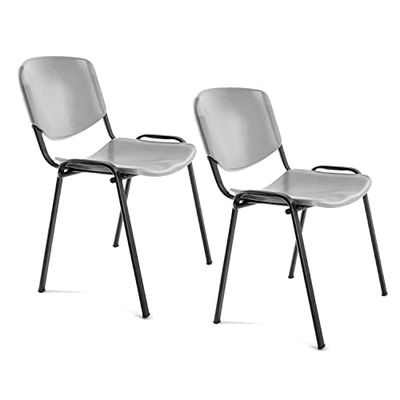 Krzesło biurowe bez kółek, plastikowe krzesło do zarządzania z metalową konstrukcją, krzesło do poczekalni, recepcja, spotkania, konferencje itd. – Biuro (2 krzesła, szary)