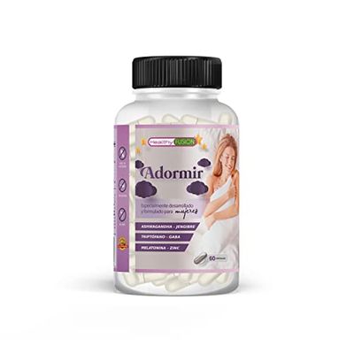 Adormir Mujer Healthy Fusion| Melatonina con Triptófano, Zinc, Ashwagandha | Conciliación del sueño y Regulación Hormonal | Combate el Insomnio, Estrés y Ansiedad | Fórmula natural | 60 Cápsulas