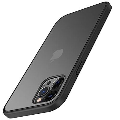 TENDLIN Compatibel met iPhone 12 Pro Max hoesje doorschijnende matte harde achterkant met zachte siliconen bumper comfortabel hoesje (zwart)