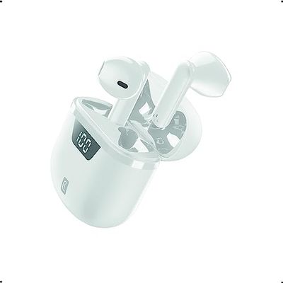 cellularline SEEK PRO Auricolari Senza Fili con Custodia di Ricarica – Ricarica Veloce: 45 Minuti – Display Led: Indicazione Percentuale Carica Residua Custodia – Playtime: 15 Ore – Bianco