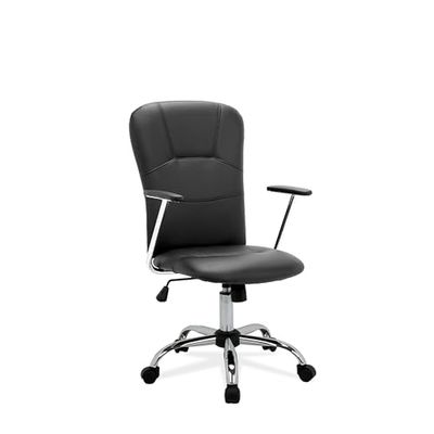 La Chaise Espagnle Medinaceli - Chaise de bureau ou études de style Directeur avec accoudoirs, dossier tapissé et base chromé, noir
