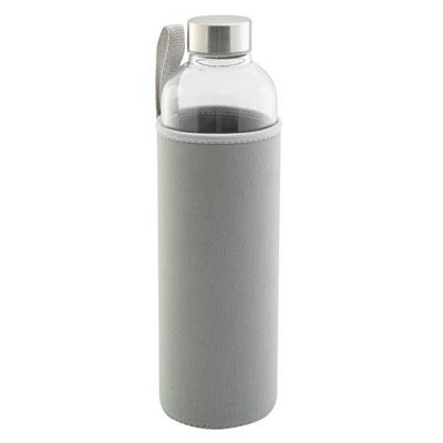 axentia Drinkfles van glas, waterfles met neopreen hoes in grijs, ca. 1 l