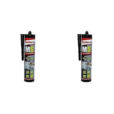 fischer | polimero silicone grigio MS professionale. Sigillante adesivo antimuffa per guarnizioni vasca, finestre, crepe. Colla forte (290 ml) (Confezione da 2)