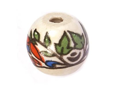 Keramische parels witte bal versierd met gekleurde tekening diameter 12 mm. 50u.