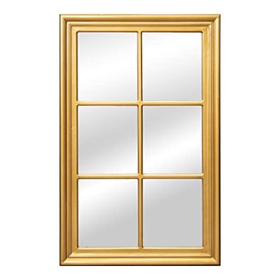 DRW Wandspiegel in de vorm van een houten venster in goud, 70 x 4 x 110 cm, elk deel 26 x 30 cm