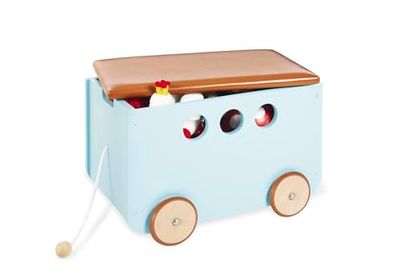Pinolino Cajas de Juguetes para Niños 'Jim', de madera y polipiel marrón, con cordón de tracción, tapa extraíble, a partir de 3 años, lacado menta