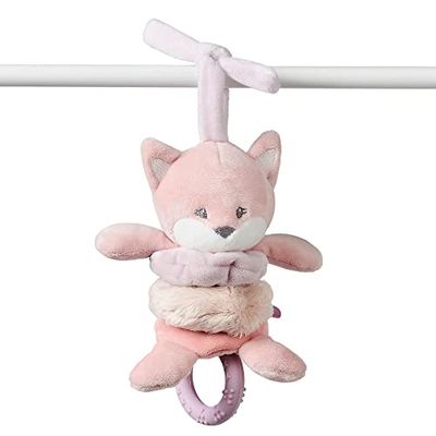 Nattou Peluche Vibrante en polyester, Avec Fonction Vibration et Anneau de Dentition en Silicone, Alice le Renard, env. 22 cm, Alice et Pomme, Rose