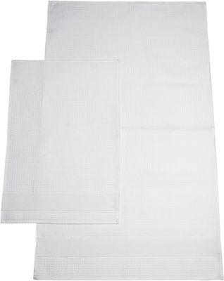 Filet - Juego de 2 Toallas de baño de Rizo Nido de Abeja con Banda de Tela Aida para Bordar aplicada, tamaño de la Cara 66 x 114 cm y Invitados 44 x 66 cm, Fabricado en Italia, Blanco