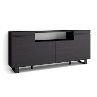 Skraut Home | Credenza, Mobile, Cucina | Madia, mobile ingresso | 200x87x35cm | 4 Porte | Design industriale | Stile moderno | Nero
