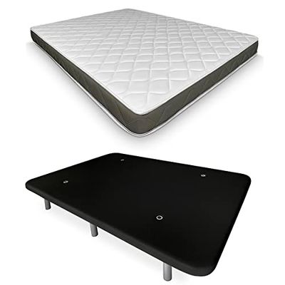 DUÉRMETE ONLINE - Letto completo con materasso Fresh reversibile + base imbottita rinforzata colore nero con 6 gambe metalliche filettate, 105 x 190