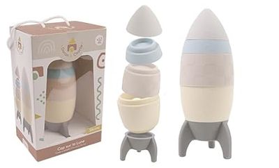 DORON & CHARLIE Cohete de 5 Etapas-Rumbo a la Luna-056361-Silicona-Apilamiento-Juguete para Niños-Accesorio de Puericultura-Bebé-1era Edad-A Partir de 12 Meses (MGM 056361)