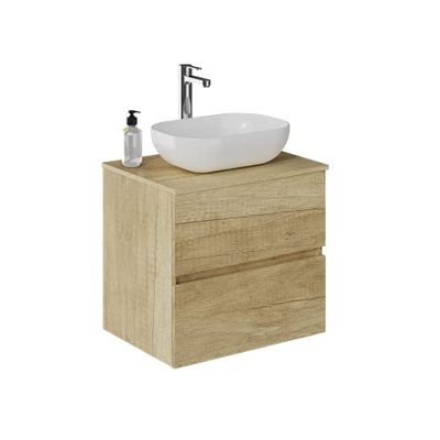 Baikal Mueble de Baño Onyx. Mueble MONTADO, Mueble 2 cajones. Mueble Baño con Lavabo. Mueble Suspendido. Armario de Pared. Lavabo Cerámico. 70cm Nature.