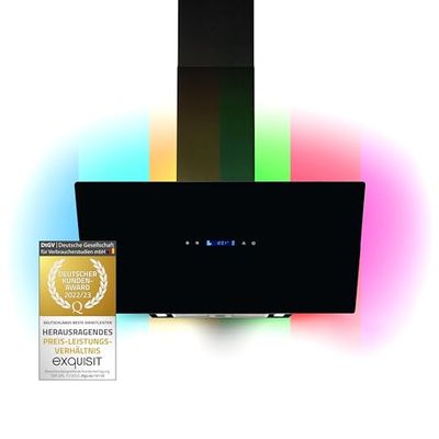 Exquisit® Campana Extractora Cocina, 80Cm, Capacidad de Extracción máx 392 [M³/h], Color Negro, Consumo 31 kWh/año, 3 Niveles de Potencia, Rumorosidad 62 dB(A).
