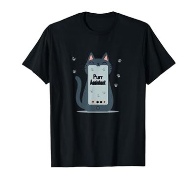 Asistente de ronroneo: Lindo diseño de teléfono Inteligente de Gato para Amantes de Las Camiseta, Hombre, Negro, M
