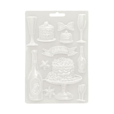 Stamperia - Soft Mould A5 for Scrapbooking, Albums, Bullet Journals and More, Suitable for Soft Clay, Ceramic Powder and More, Perfect for Hobbies, Crafts and Gifting (Masquerade, Flute and Cakes)