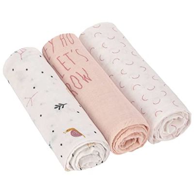 LÄSSIG Baby Couverture de puériculture Couverture de puériculture Drap de puériculture Lot de 3 coton 80 x 80 cm/Swaddle & Burp Blanket L Garden Explorer girls