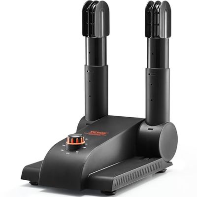 VEVOR Schoenendroger met 2 buizen, opvouwbaar, 180 graden, draagbaar, met timer en warmteblazer voor sneeuwschoenen, leren schoenen, canvas schoenen, sokken, zwart en oranje, Zwart, schoenendroger