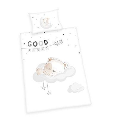 Herding Conjunto de roupa de cama para crianças, design reversível com urso adormecido, capa de edredão de 100 x 135 cm, fronha de almofada de 40 x 60 cm, algodão/renforcé