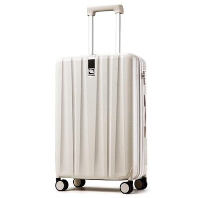 Hanke Valise à roulettes à roulettes 35,6 cm, 40,6 cm, 50,8 cm, 61 cm, 73,7 cm, Valise à roulettes intégrée TSA légère et Rigide en Polycarbonate, Blanc Ivoire, Expandable 20 inch