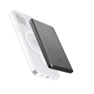 Cellularline - Power Bank MAG LITE 5000 - Caricabatterie portatile Wireless da 5000mAh - Tecnologia Mag Safe - Carica wireless 7.5W - Grigio